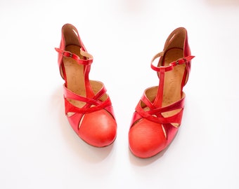 Lindy hop red leather shoes number 40