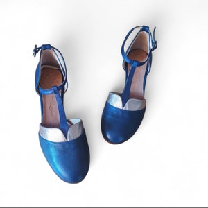 Chaussures Lindy hop en cuir bleu et platine taille 37