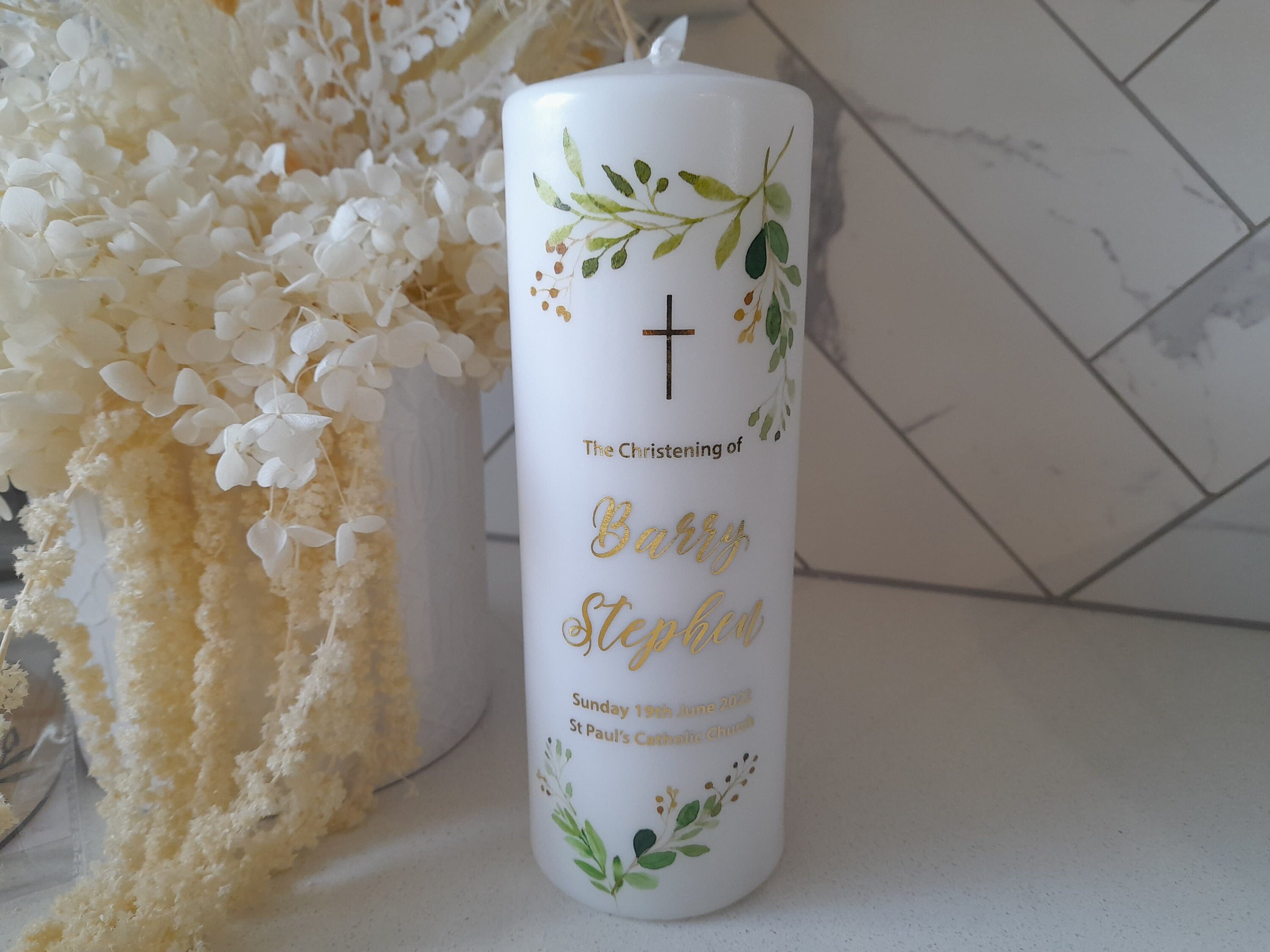 Baptism Christening Candle Pearl Cross Bespoke Baby Co, 41 OFF