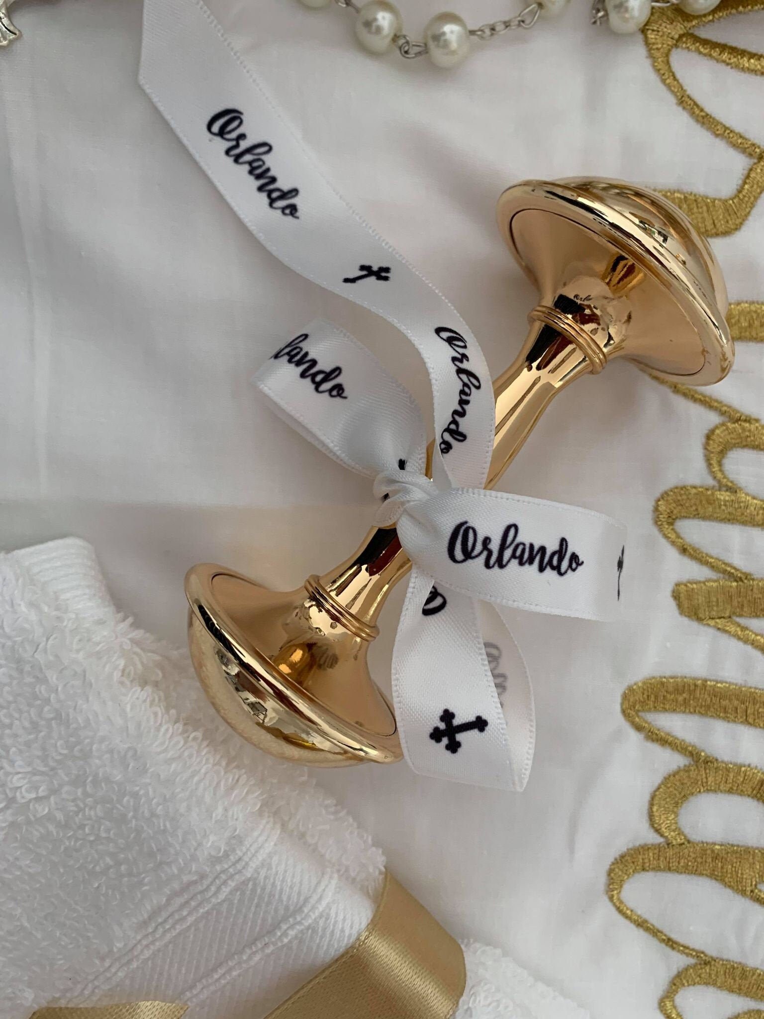 Gold Plated Baby Rattle With FREE Personalised Ribbon Etsy