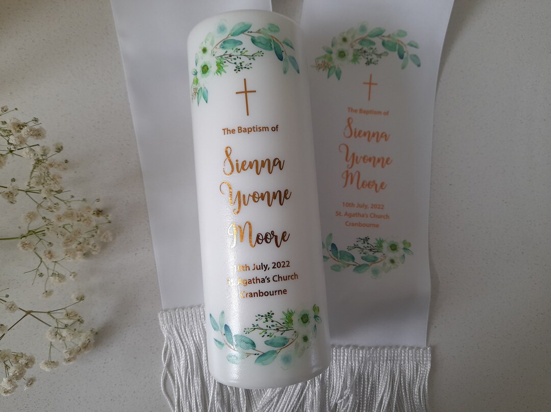 Baptism Candle & Stole Set PRINTED Baptism Candle With Foil Etsy