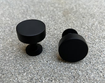 Black Brass Modern Round Circle Cabinet Drawer Handles Pulls Knobs Hardware - SHIPS FROM USA - Sleek Unique Matte Dresser