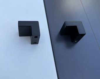 Knob Small Matte Black Brass Modern L Shaped Cabinet Drawer Handles Pulls Hardware - SHIPS FROM USA - Sleek Unique Dresser Kit Heavy