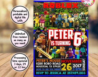 Roblox Thank You Card Etsy - roblox invitation roblox birthday party invite video game personalized digital and printable file you print