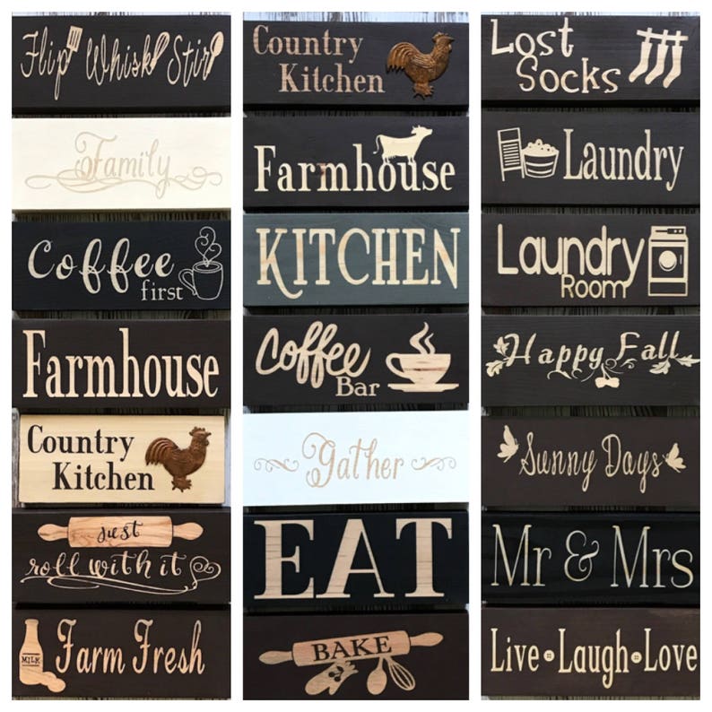 Wood Block Signs Kitchen Laundry Farmhouse Decor Coffee First Eat Shelf Sign Rustic Mini