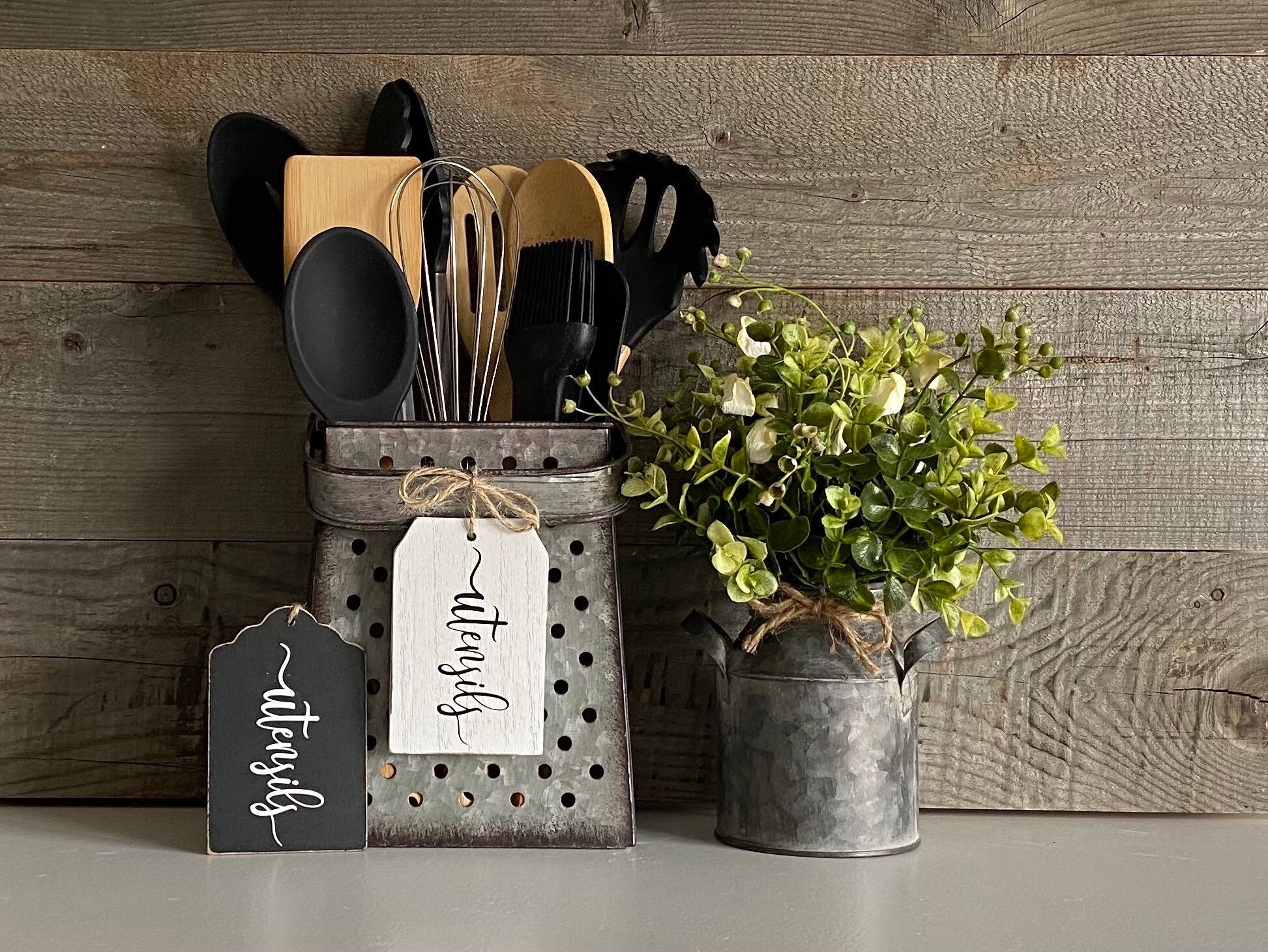 Farmhouse Decor Utensil Holder Kitchen Decor Housewarming Etsy