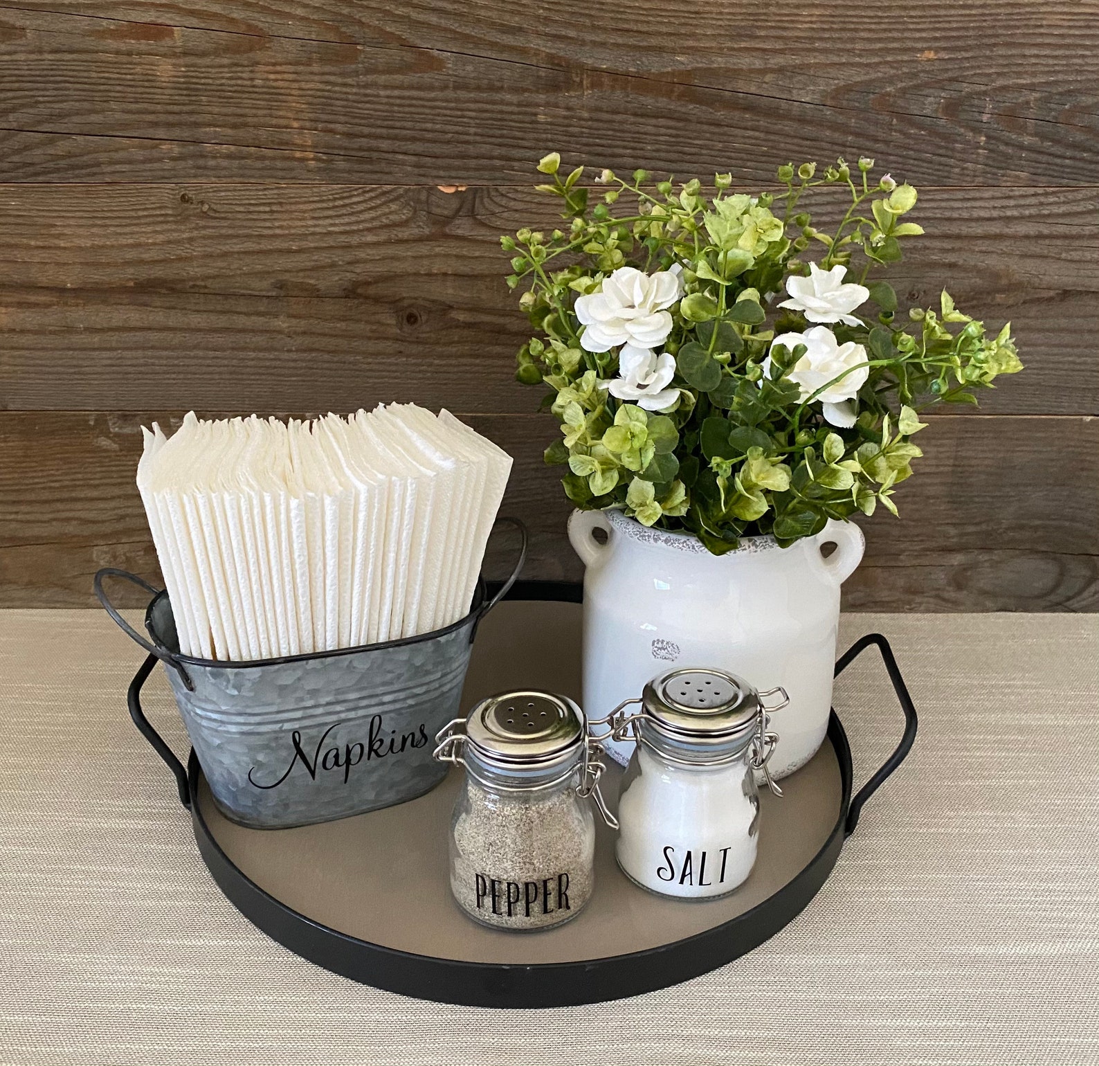 Salt and Pepper Shakers Napkin Holder Wood Tray Kitchen Etsy