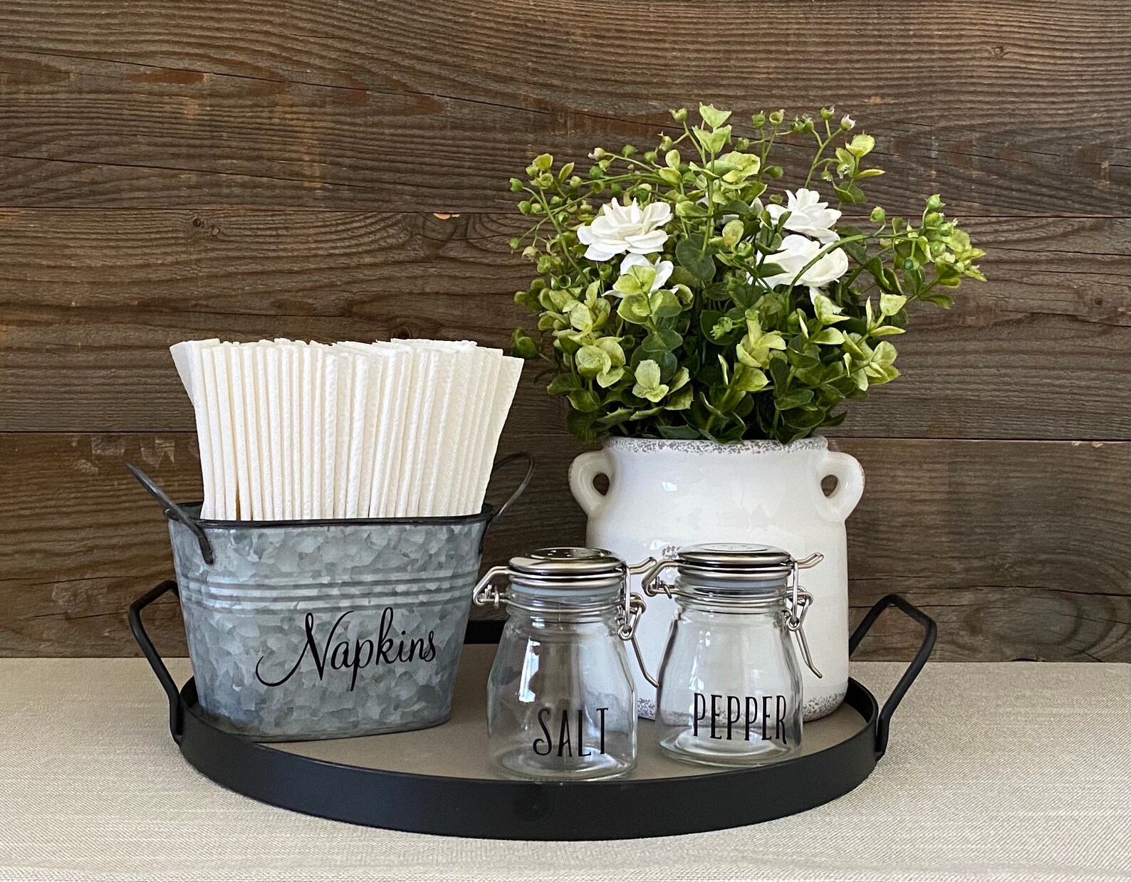 Salt and Pepper Shakers Napkin Holder Wood Tray Kitchen Etsy