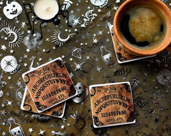 Halloween Ouija board handmade tile coasters set of 2, spirit & daemon summoning