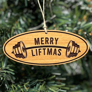 Merry Liftmas Ornament! CrossFit Gifts | Fitness Gifts | Gym Gifts | Lifting Gifts | Bodybuilding Gifts | Barbell Ornament Engraved Gift