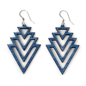 Ocean-Blue Wood GEOMETRIC Earrings! WOOD EARRINGS! Unique, Stylish, and great fit for any outfit! Proudly Made in Michigan!