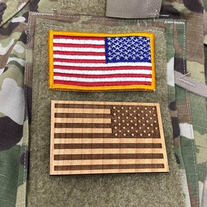 US Wooden Engraved Flag Patch | Military Mementos | Shadow Box Accessories | Military Gifts | Veteran Gifts | PCS Gift | U.S. Flag | America