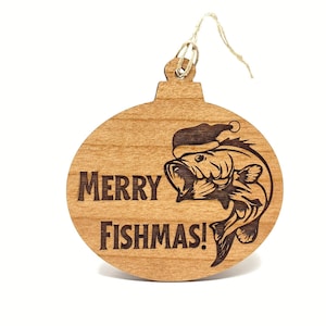 Merry Fishmas! Fishing Christmas Ornament - Largemouth Bass Christmas Ornament - Unique Fishing Gifts - Angler's Stocking Stuffer - Fish Art