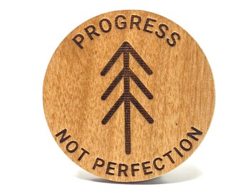 Progress Not Perfection Alderwood Token: 12 Step Recovery Gift