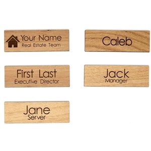 Personalized Wooden Name Badge with Magnet - Custom Name, Logo, Choice of Shape - Laser Engraved Name Tag by Aim North Engraving