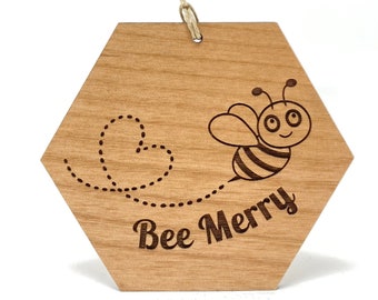 Bee Merry Christmas Ornament - Bee Ornament - Honeybee Ornament - Beekeeper Gifts - Bee - Bee Merry - Entomology - Honeycomb Ornaments