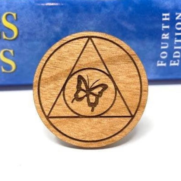 Al-Anon Butterfly Token | Al-Anon Butterfly Coin | Al-Anon Butterfly Medallion | Al-Anon Gifts | Al-Anon Symbol + Butterfly + Engraved Wood