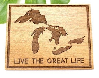 "Holzgravierte Seen Magnet ""Michigan"" Souvenir."