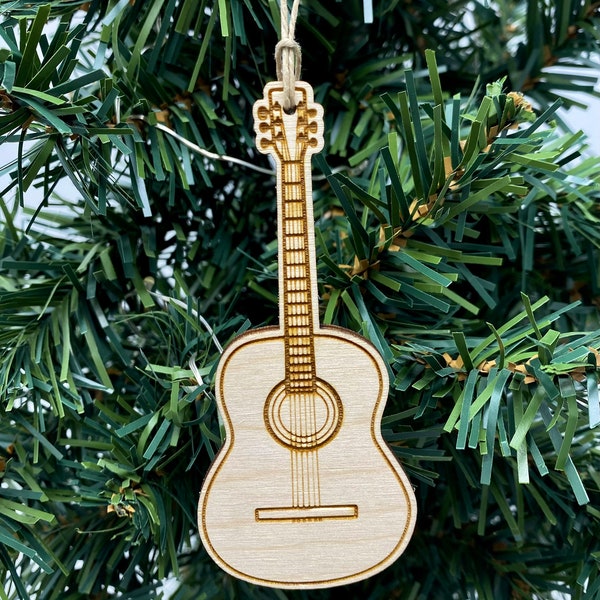 Acoustic Guitar Christmas Ornament! Acoustic Guitar Player Gift - Guitar Instrument - Guitar Wood Art - Music Ornament - Aim North Engraving