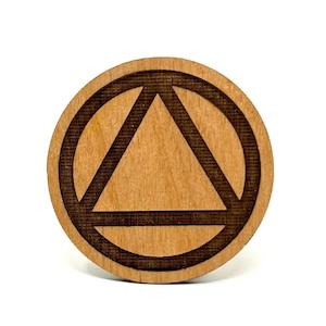 WOOD Sobriety Circle & Triangle Symbol Medallion! Sober Gifts, RECOVERY Encouragement, Unique 12 Step Chips