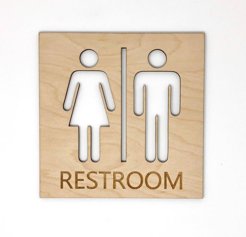 Restroom Wooden Sign Cutout Decor Office Restaurant Engraved Wood