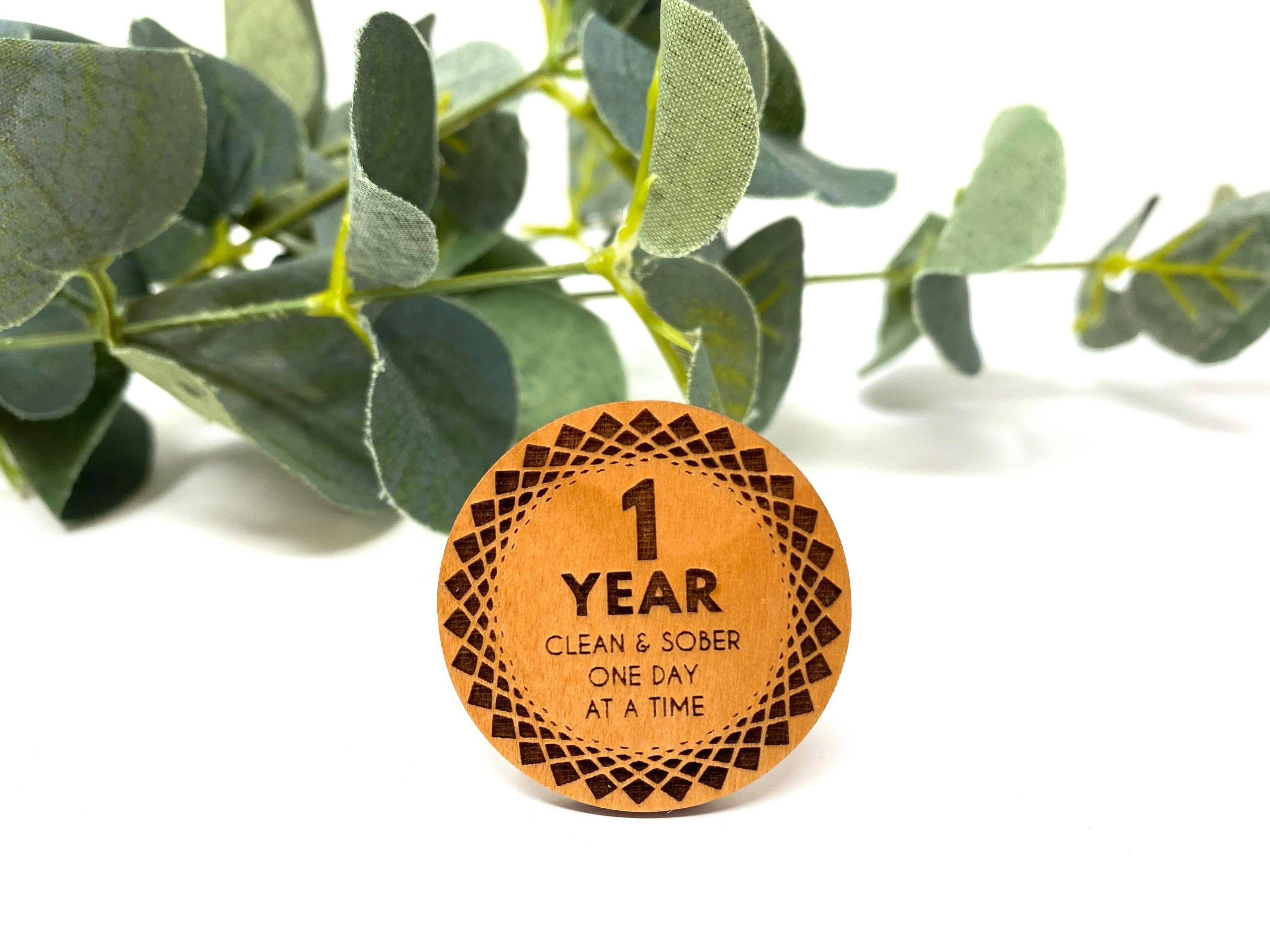 1 Year Clean & Sober One Day at a Time |  RECOVERY Celebration Medallion | Clean and Sober Token | Unique 12 Step Chips and AA NA Gifts |