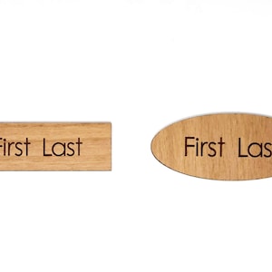 Personalized Wooden Name Badge with Magnet - Custom Name, Logo, Choice of Shape - Laser Engraved Name Tag by Aim North Engraving
