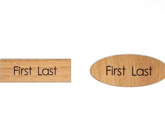Personalized Wooden Name Badge with Magnet - Custom Name, Logo, Choice of Shape - Laser Engraved Name Tag by Aim North Engraving