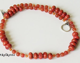 rote Korallenkette,Halskette rot,Kette rot,Halsschmuck rot,roter Korallenschmuck, Achatperlen matt,rote Koralle,Geschenk,opulent,