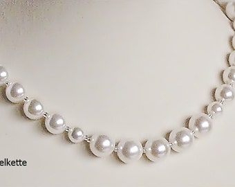 Collier perles blanches collier chatoyant bijoux de mariée coquille blanche noyau perles grand éclat célébration de mariage célébration cadeau collier de perles blanc noble