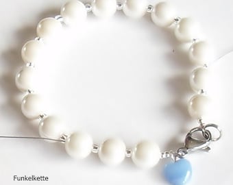 Armband weiß Perlenarmband weiß Perlenschmuck weiss Brautschmuck weiß  Braut etwas blaues Hochzeitsfest Feier Armbandschmuck Muschelkernperl