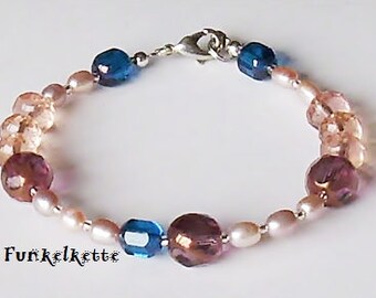 Armband rosa braun blau Armschmuck blau rosa Perlenarmband rose blau zartes Armband rosa Süßwasserperlen Geschenk Geburtstag edel fein zart