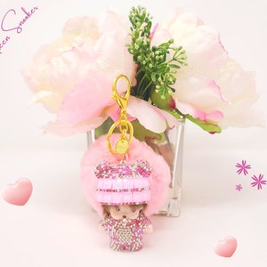 Keychain, Cute Monchichi Fur Ball Pompom.