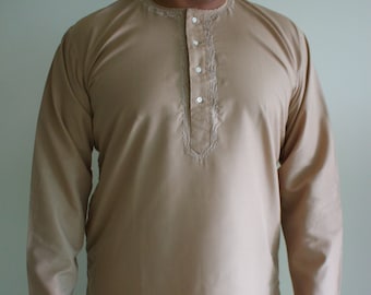 Simple Mens Kurtas with Light Embroidery and Matching Pants Available in Different Colors Only Four Left!