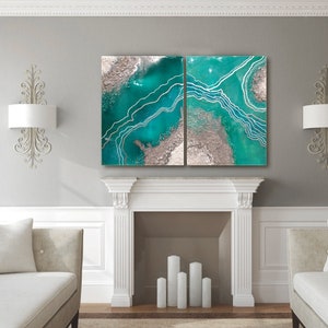 Custom Commission of Geode Painting Handmade Resin Art with Natural Crystals for Luxury Modern Home Decor