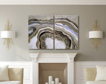 Geode Painting, Art Commission, Resin Geode Art, Set of Two Paintings, Geode Art, Crystal Panting, Resin Wall Art, Luxury Home Decor