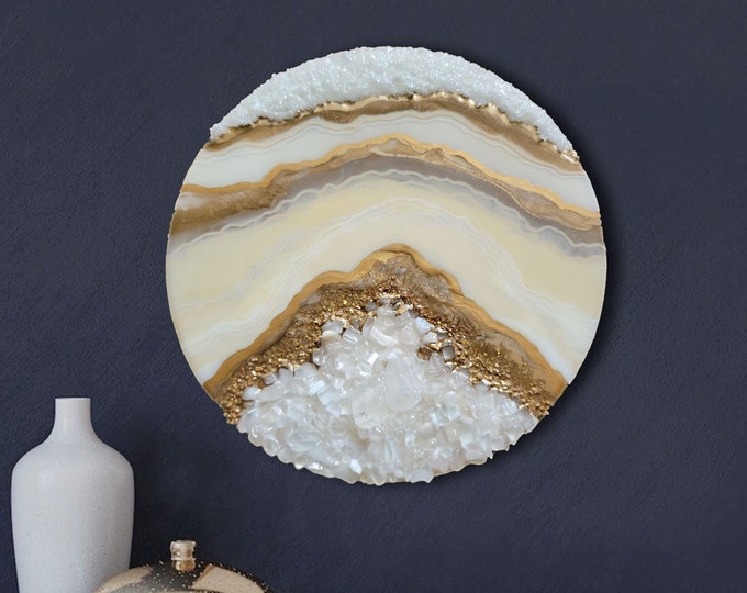 Featured listing image: Geode Wall Art in Vanilla & Rose Gold, Original Geode Painting, Crystal Wall Art, Geode Art, Resin Wall Art, Luxury Home Decor