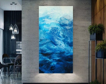 Original Abstract Ocean Painting, Stormy Sea Painting, Resin Wall Art, Resin Painting, Large Abstract Art, Abstract Landscape