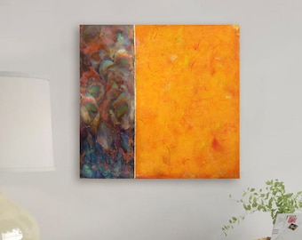 Original Abstract Painting in Orange & Copper, Mixed Media Art, Copper Wall Art, Copper Artwork, Orange Wall Art, Modern Home Decor