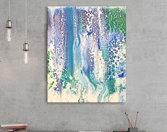 Original Abstract Painting, Fluid Art Painting, Turquoise Wall Art, Minimalist Painting, Acrylic Fluid Art, Blue Abstract Painting