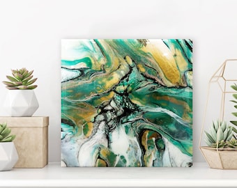 Fluid Art Painting, Original Abstract Painting in Green, Minimalist Painting, Abstract Tree Painting, Home Decor Gift