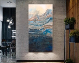 Original Abstraktes Ozean Gemälde Modernes Dekor 48 "x 24"