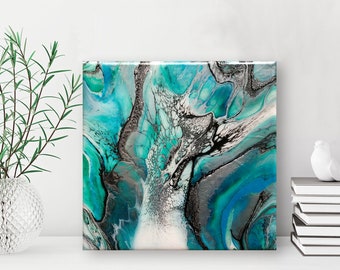 Original Abstract Painting in Turquoise, Fluid Art Painting, Abstract Ocean Painting, Ocean Wall Art, Ocean Lover Gift, Turquoise Wall Art