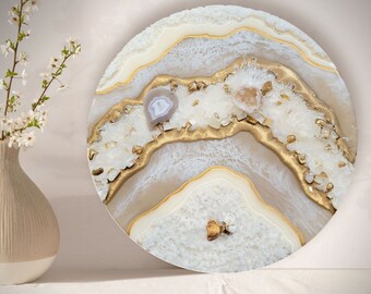 Original Geode Art in Beige & Rose Gold, Geode Painting, Neutral Wall Art, Crystal Wall Art, Resin Wall Art, Luxury Home Decor