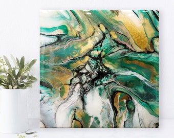 Fluid ArtPainting, Original Abstract Painting in Green, Minimalist Painting, Abstract Tree Painting, Home Decor Gift