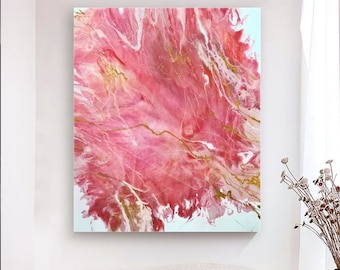 Original Abstract Painting in Pink, Resin Painting, Blush Pink Wall Art, Resin Art, Resin Wall Art, Resin Artwork, Abstract Floral Art