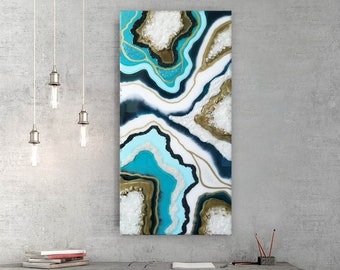 Original Geode Painting, Resin Geode Art, Crystal Painting, Geode Wall Art, Original Abstract Art, Teal Wall Art, Turquoise Painting