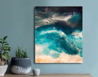 Abstract Ocean Painting, Stormy Sea Painting, Original Resin Painting, Ocean Wall Art, Turquoise Painting, Coastal Wall Art, Beach Wall Art