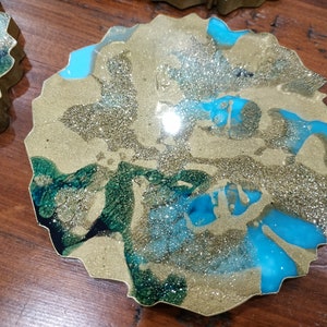 Resin Coasters in Gold & Turquoise, Geode Coasters Set of 2, Agate Coaster, Turquoise Coasters, Handmade Resin Coasters, Resin Art image 6