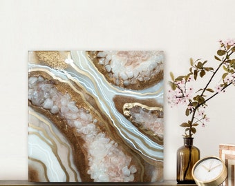 Original Geode Art, Rose Gold Geode Painting, Crystal Painting, Resin Wall Art, Geode Wall Art, Luxury Home Decor